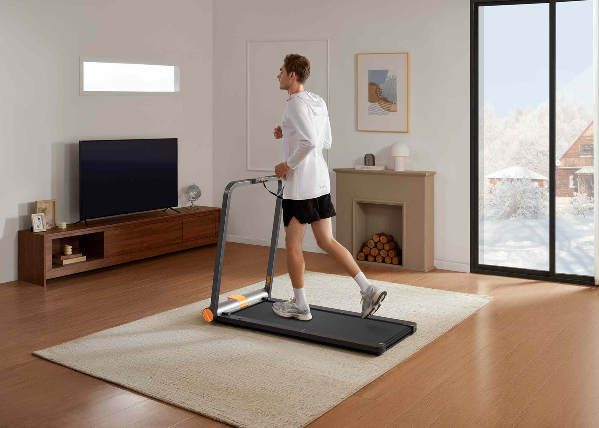 Home gym corner set up in a living room