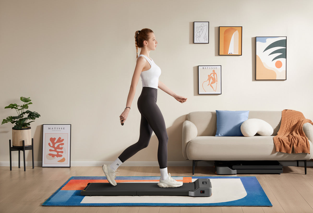 Stationary bike next to a WalkingPad treadmill