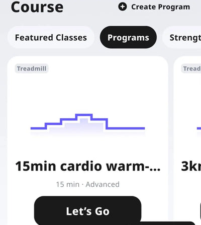 KS Fit app showing built-in treadmill programmes
