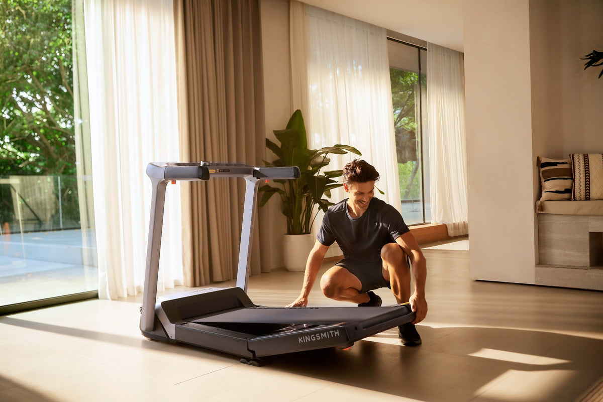 Compact storage of WalkingPad G5I treadmill demonstrated by user